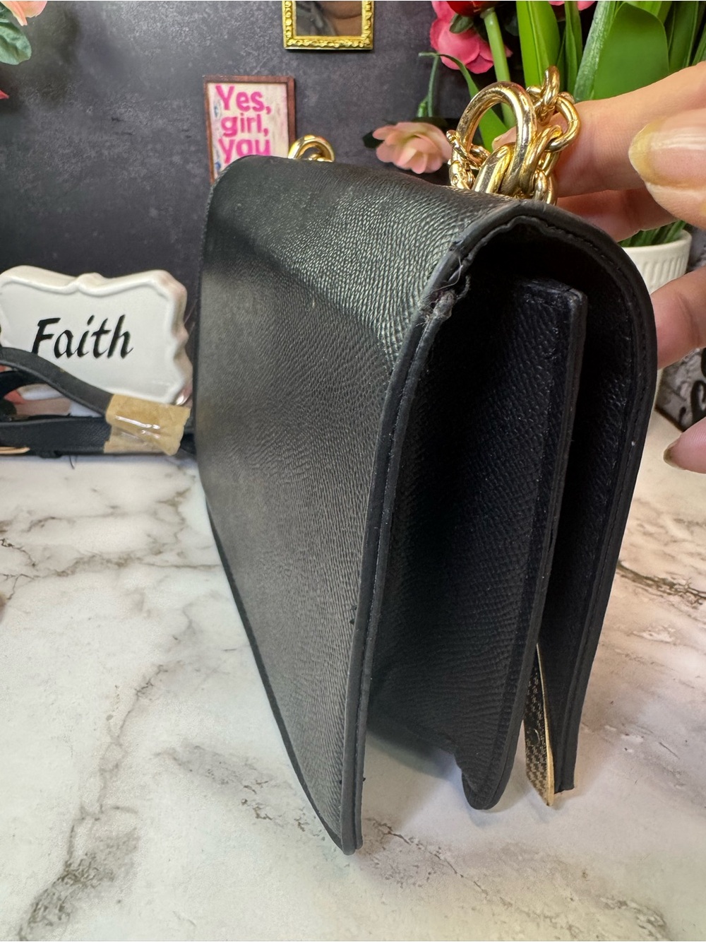 bebe Black Crossbody Bag with Gold Script and Chain - Picture 4 of 13